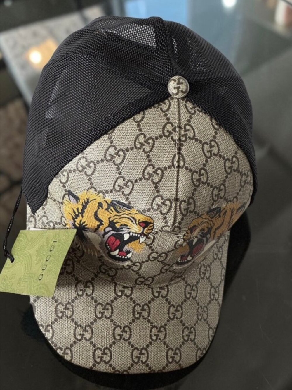 Beige Gucci Tiger Trucker Hat Mesh Baseball Cap Supreme GG Incl Dust Bag Size M - Picture 6 of 8